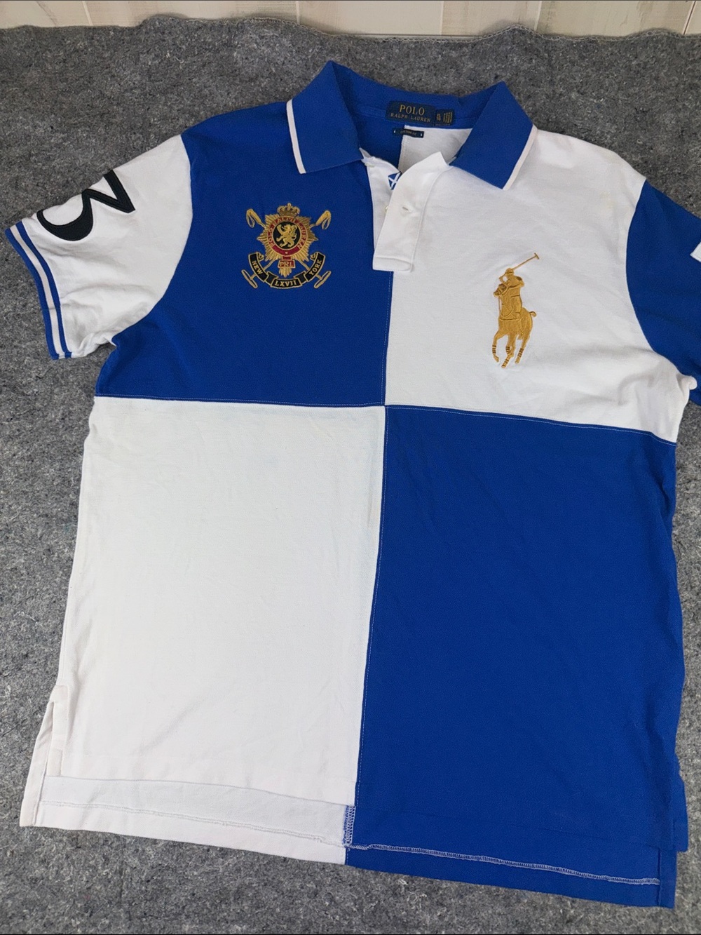 Polo by Ralph Lauren Blue and White Quartered Crest Polo